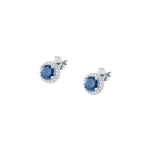 Ασημένια 925ο σκουλαρίκια ροζέτες με λευκά και μπλε ζιργκόνς - La Petite Story