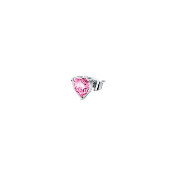 Ατσάλινο μονό σκουλαρίκι καρδιά από ροζ κρύσταλλο - La Petite Story