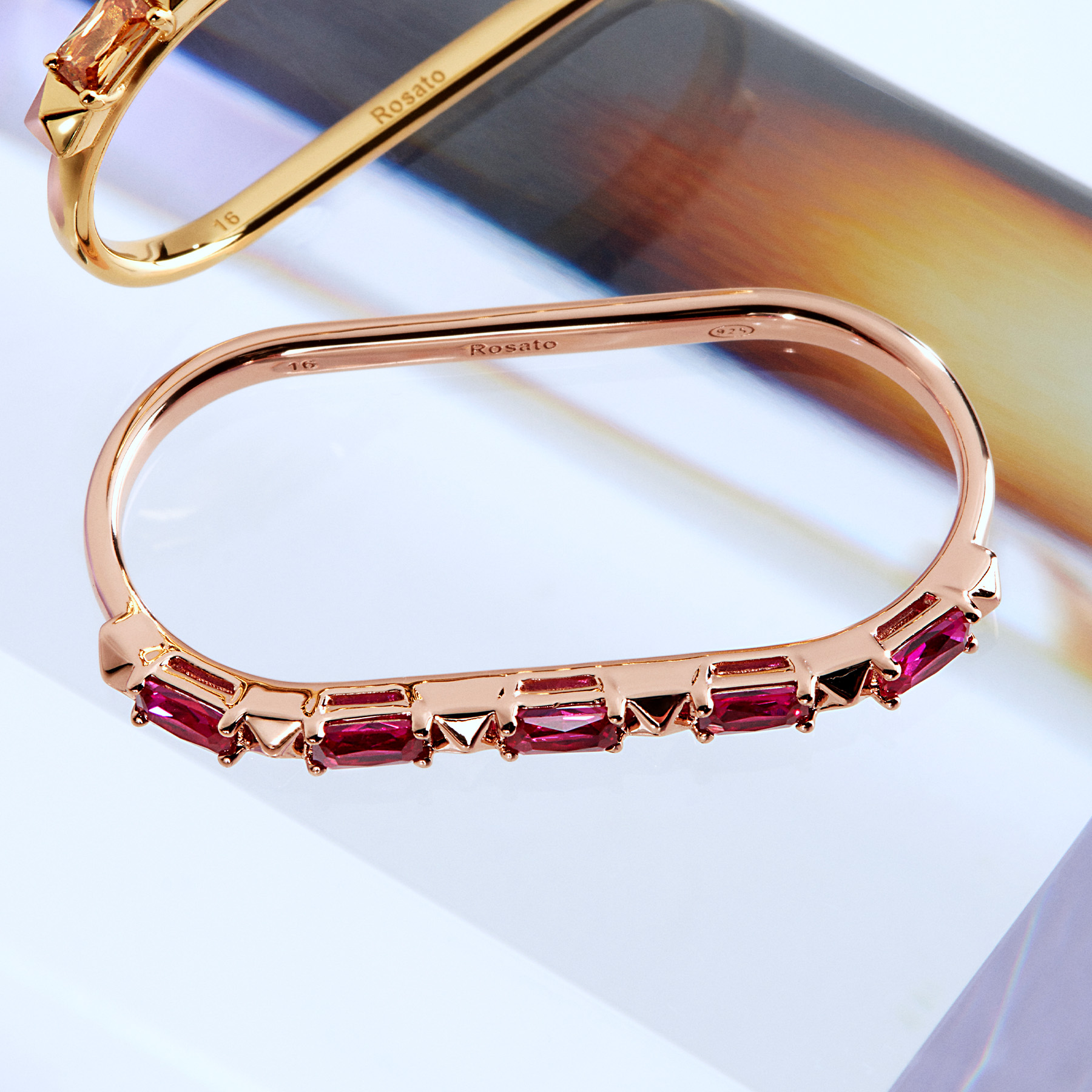ROSATO Ασημένιο Rose gold Δαχτυλίδι Double Cubica με Ruby Zirgons - RZCU113 - Image 2