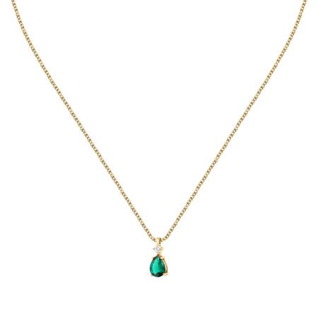Κολιέ Tesori Green Drop από επιχρυσωμένο 18Κ Ασήμι 925ο με ζιργκόν σε σχήμα δάκρυ και πράσινο χρώμα του οίκου Morellato.