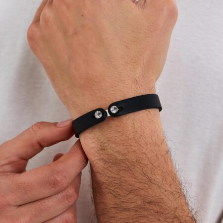 Brosway Unisex Μαύρο Δερμάτινο Βραχιόλι με Λευκά Κρύσταλλα – BIK148