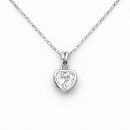 Ασημένιο Κολιέ Καρδιά 925° με Ζιργκόν 8mm – Minimal Heart Pendant - 003P096
