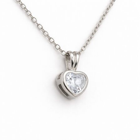 Ασημένιο Κολιέ Καρδιά 925° με Ζιργκόν 8mm – Minimal Heart Pendant - 003P096