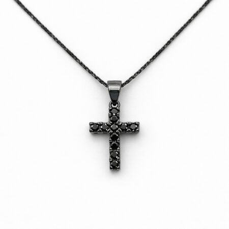 Ασημένιος Σταυρός 925° Μαύρα Ζιργκόν – Black Cross Pendant - 007P086B