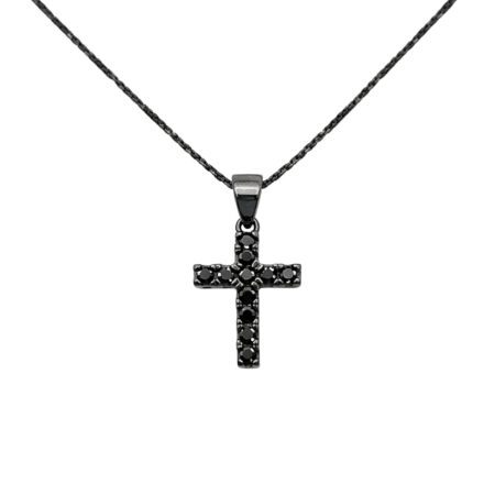 Ασημένιος Σταυρός 925° Μαύρα Ζιργκόν – Black Cross Pendant - 007P086B