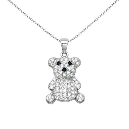 Ασημένιο Κολιέ Αρκουδάκι 925° με Ζιργκόν – Cute Teddy Bear Pendant - 020P032