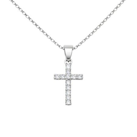 Μικρός Ασημένιος Σταυρός 925° με Ζιργκόν 10×7mm – Mini Cross Pendant - 028P033S