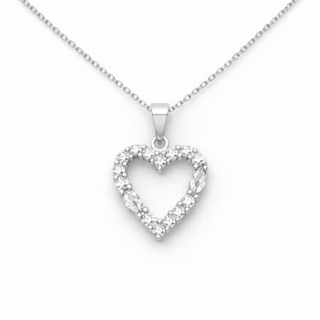 Ασημένιο Κολιέ 925° Καρδιά με Ζιργκόν – Open Heart Pendant - 028P221