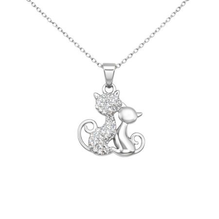 Ασημένιο Κολιέ Γάτες 925° με Ζιργκόν – Cute Cat Pendant - 028P304