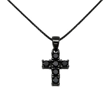 Ασημένιος Σταυρός 925° Μαύρα Ζιργκόν 12x8mm – Black Cross Pendant - 028P330B