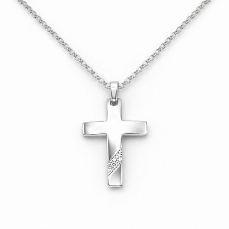 Ασημένιος Σταυρός 925° Minimal με Ζιργκόν – Modern Silver Cross Pendant - 116P006S