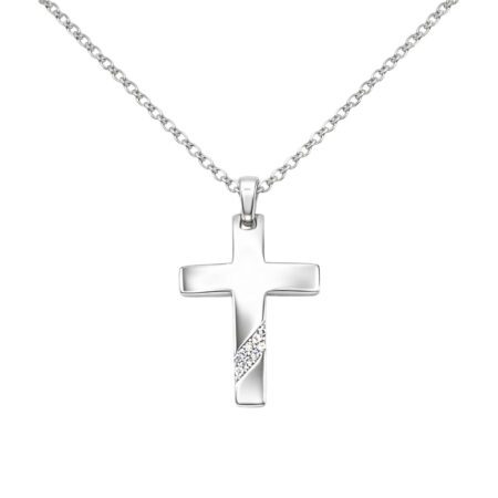 Ασημένιος Σταυρός 925° Minimal με Ζιργκόν – Modern Silver Cross Pendant - 116P006S