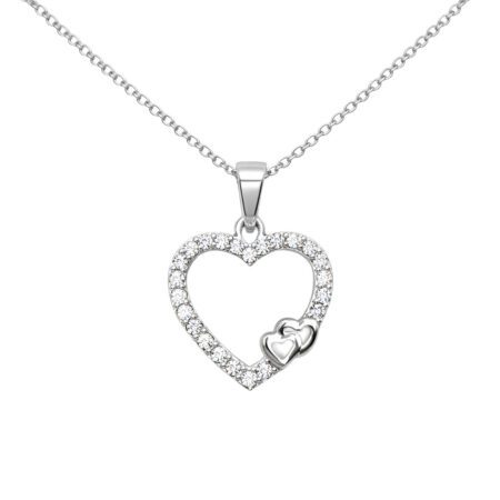 Ασημένιο 925° Κολιέ Καρδιά με Ζιργκόν – Open Heart Pendant - 116P012