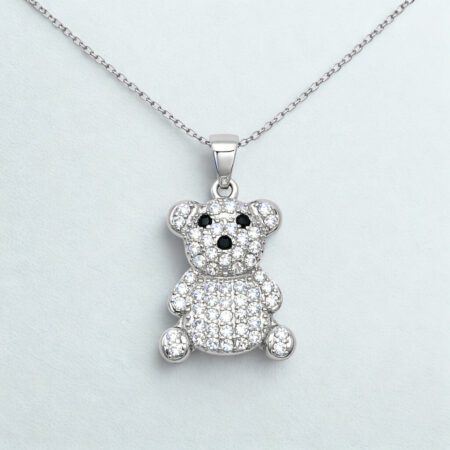 Ασημένιο Κολιέ Αρκουδάκι 925° με Ζιργκόν – Cute Teddy Bear Pendant - 020P032
