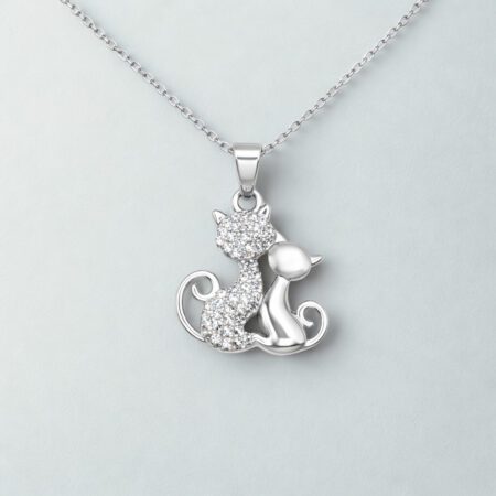 Ασημένιο Κολιέ Γάτες 925° με Ζιργκόν – Cute Cat Pendant - 028P304