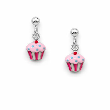 Ασημένια Παιδικά Σκουλαρίκια 925° Cupcake Κρεμαστά Ροζ - EA209
