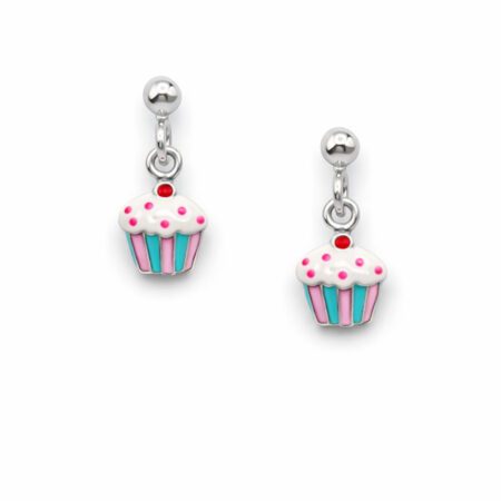 Ασημένια Παιδικά Σκουλαρίκια 925° Cupcake Κρεμαστά Λευκά - EA211