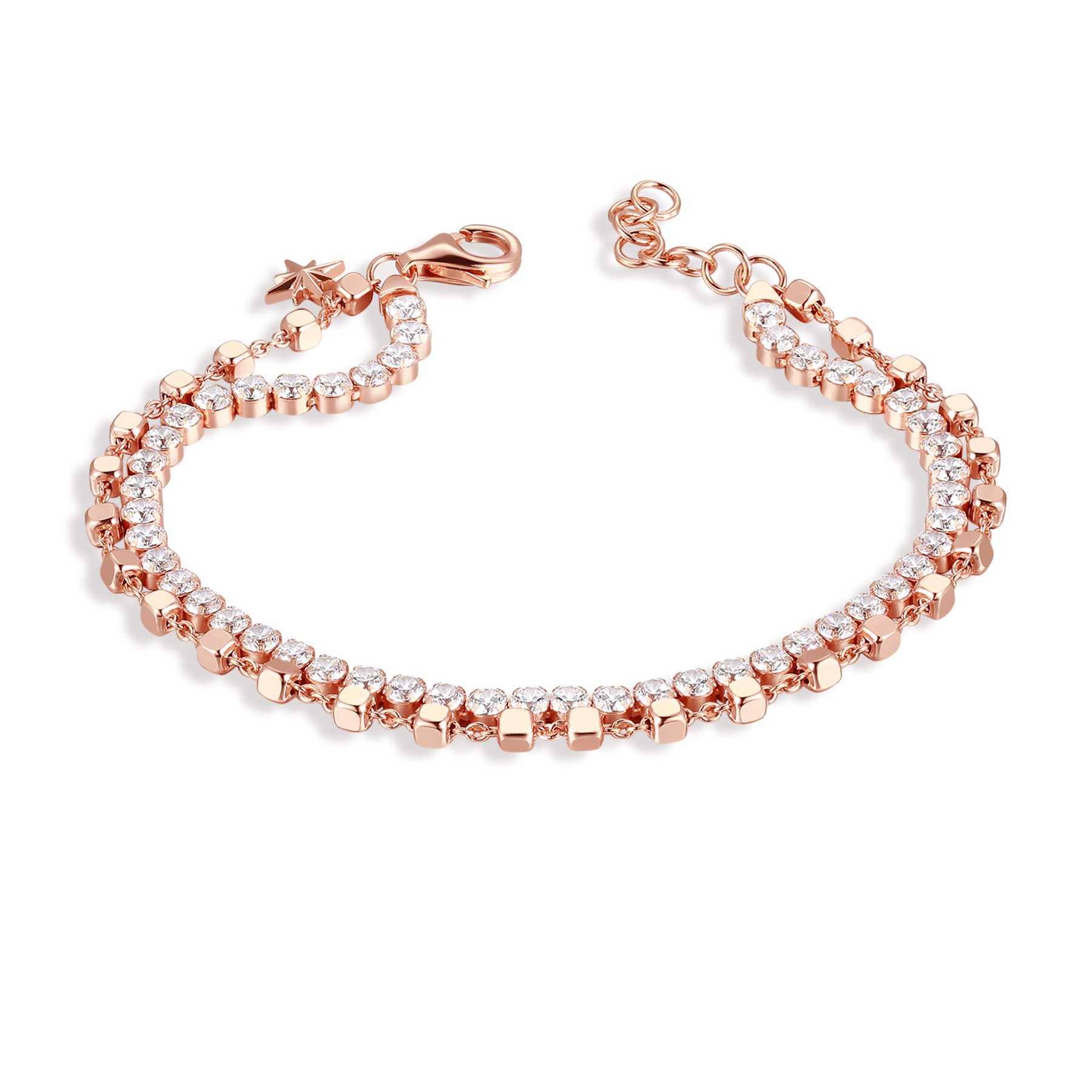 ROSATO Rose-Gold Ασημένιο Διπλο Βραχιόλι Tennis Storie για Charms - RZB020