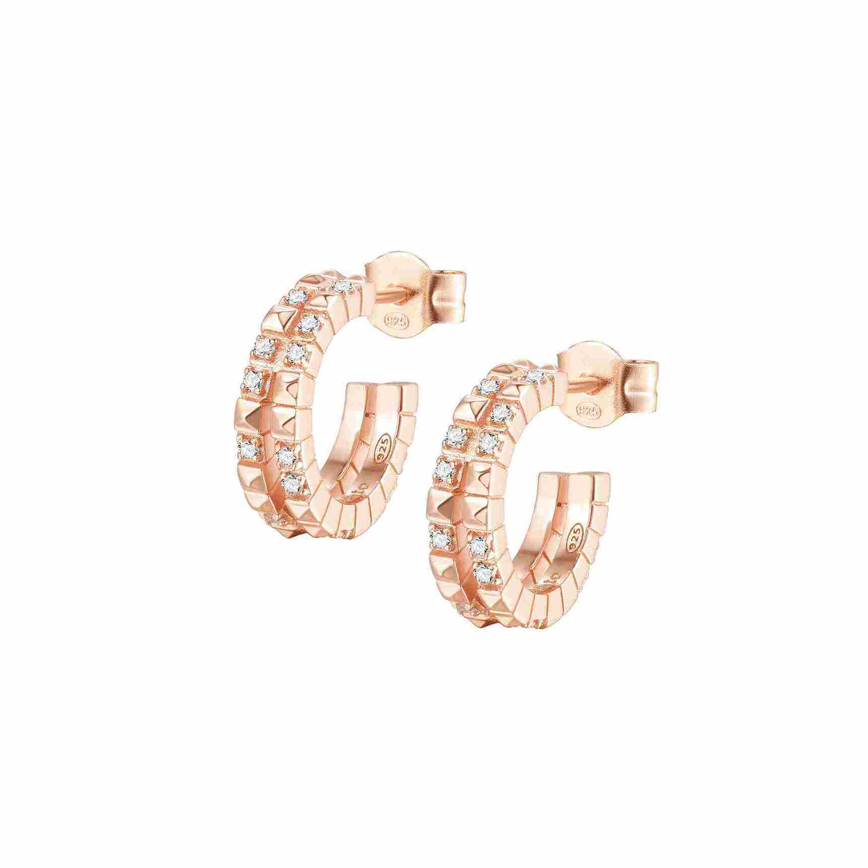 ROSATO Ασημένια Rose gold Σκουλαρίκια κρίκοι Cubica - RZO043