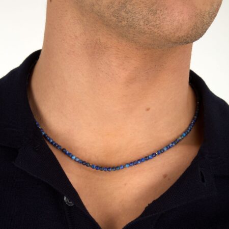 Ανδρικό ατσάλινο κολιέ με πέτρες Lapis Lazuli