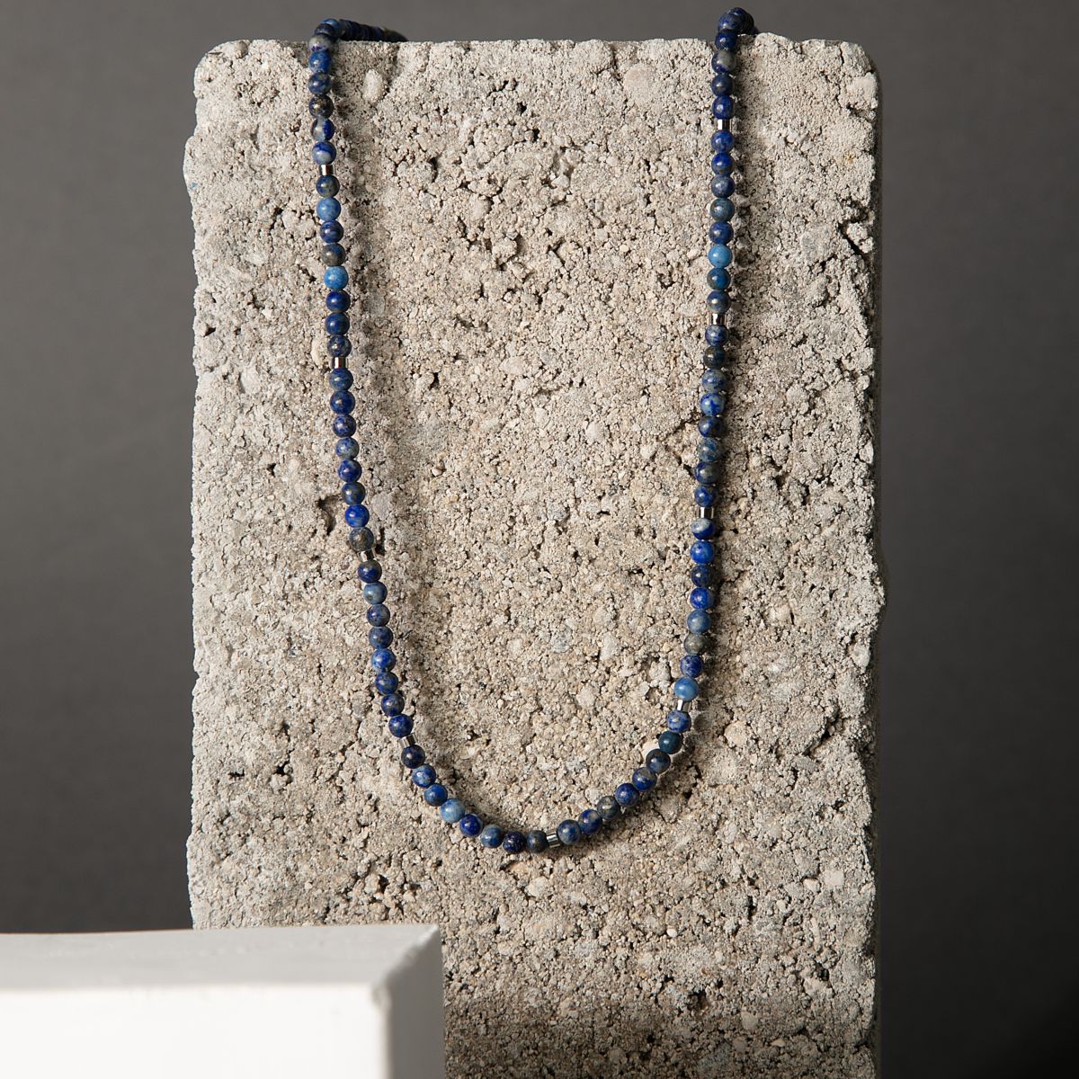 Ανδρικό ατσάλινο κολιέ με πέτρες Lapis Lazuli