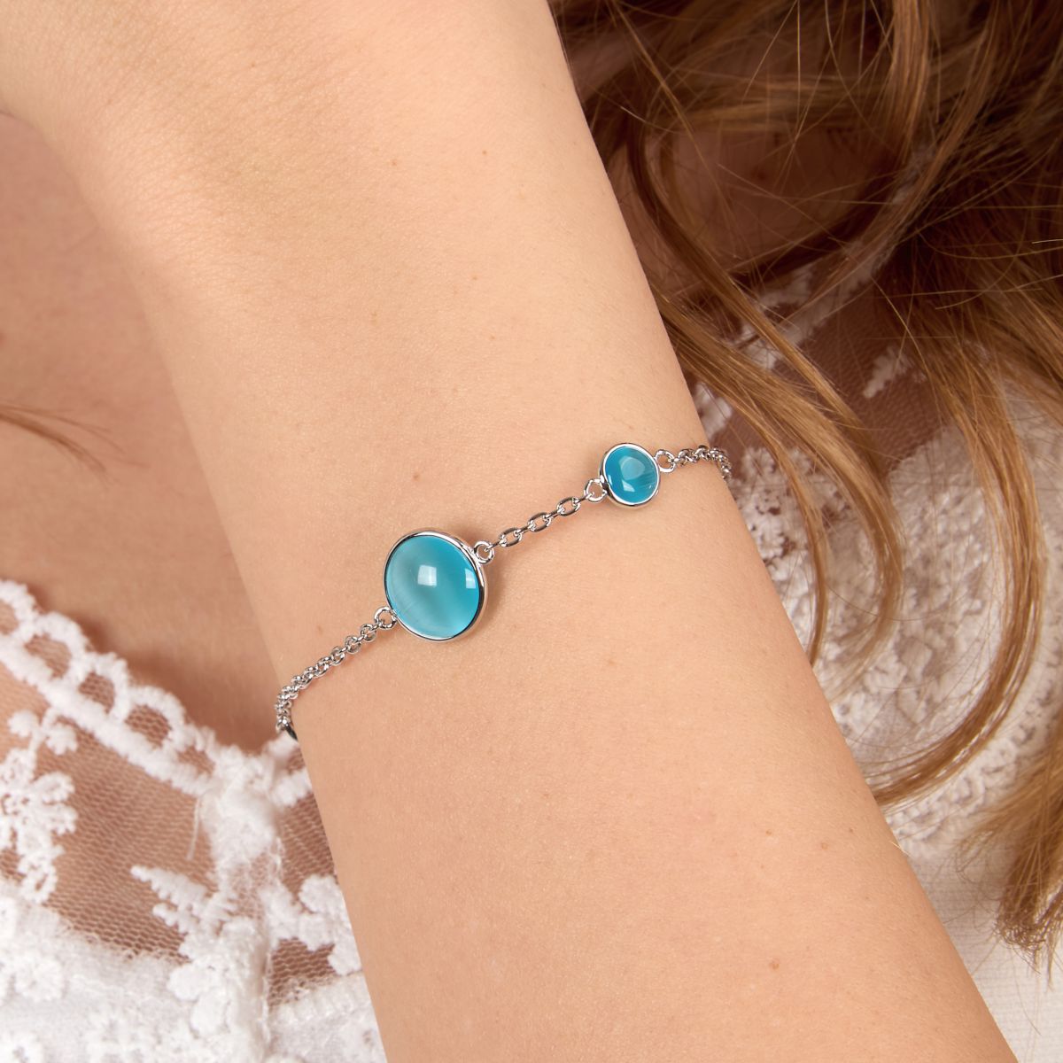 Ασημένιο Βραχιόλι Venezia - 2 Blue Cat eye stones - MORELLATO - SAZM06
