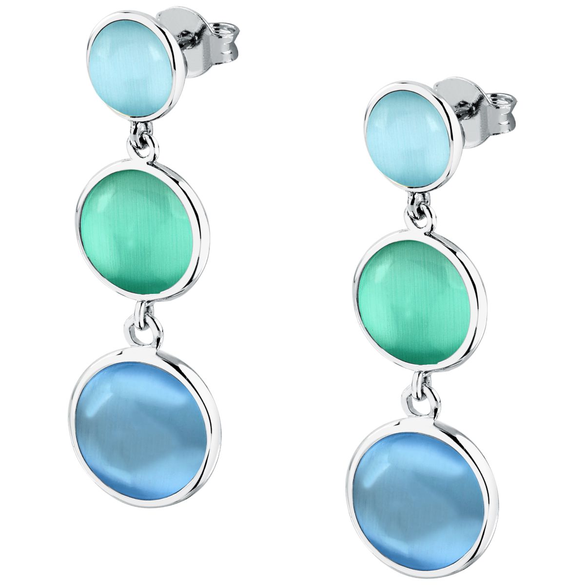 Ασημένια Σκουλαρίκια Venezia - 3 Blue Cat eye stones - MORELLATO - SAZM08