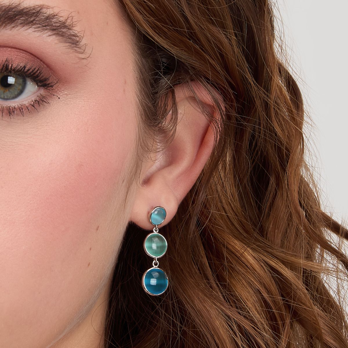 Ασημένια Σκουλαρίκια Venezia - 3 Blue Cat eye stones - MORELLATO - SAZM08