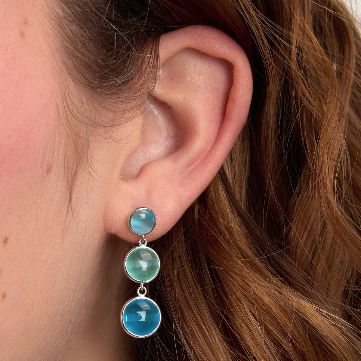 Ασημένια Σκουλαρίκια Venezia - 3 Blue Cat eye stones - MORELLATO - SAZM08