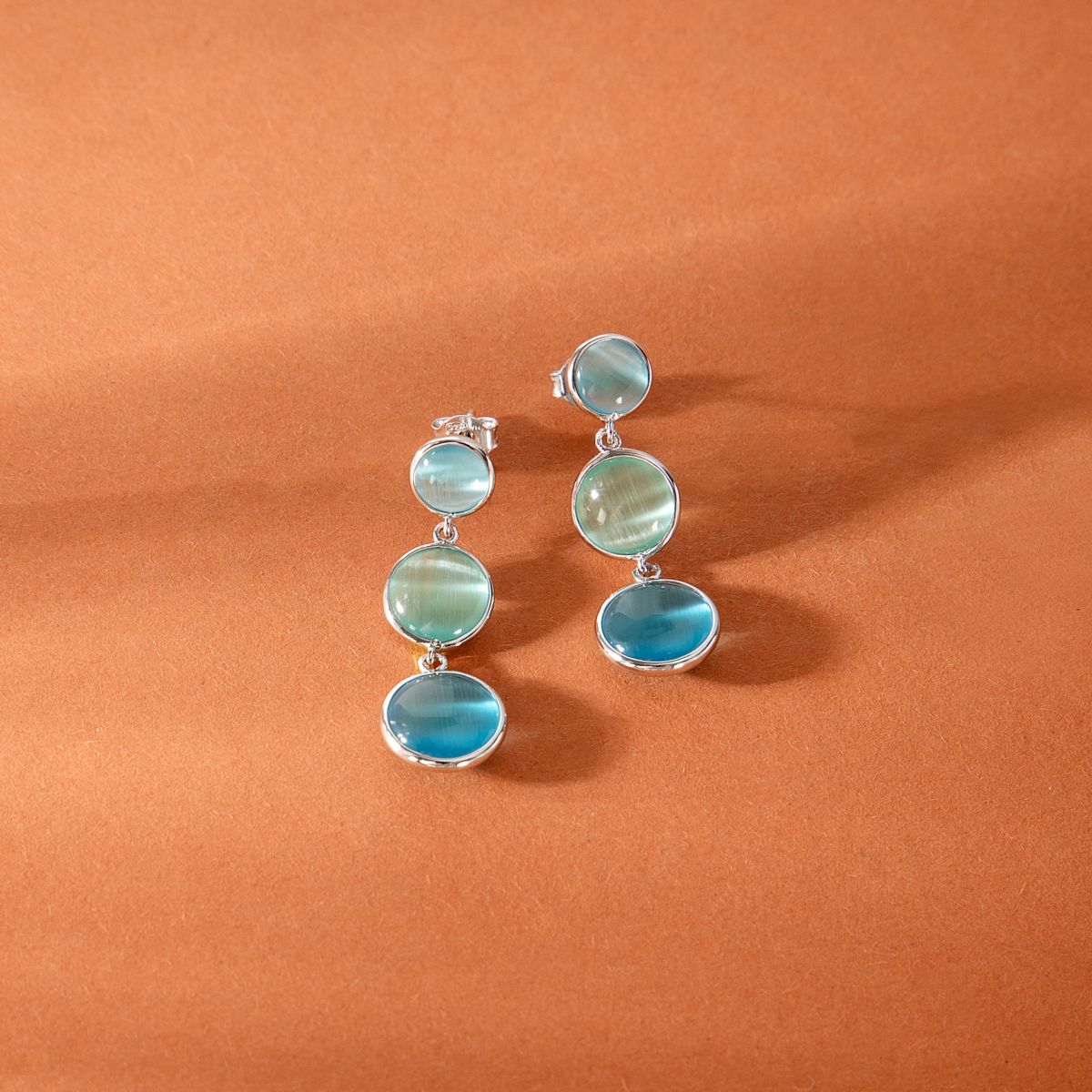 Ασημένια Σκουλαρίκια Venezia - 3 Blue Cat eye stones - MORELLATO - SAZM08