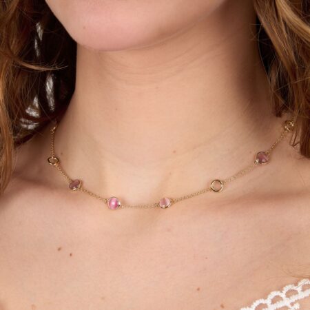 Ασημένιο Κολιέ Venezia - 5 Pink Cat eye stones - MORELLATO - SAZM13
