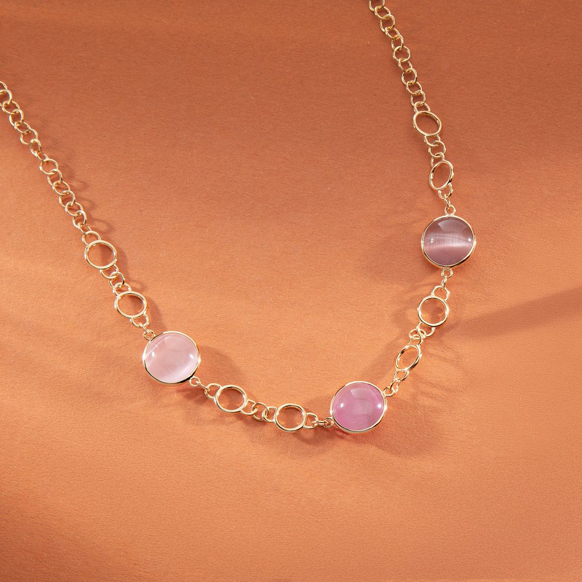 Ασημένιο Κολιέ Venezia - 3 Pink Cat eye stones - MORELLATO - SAZM14