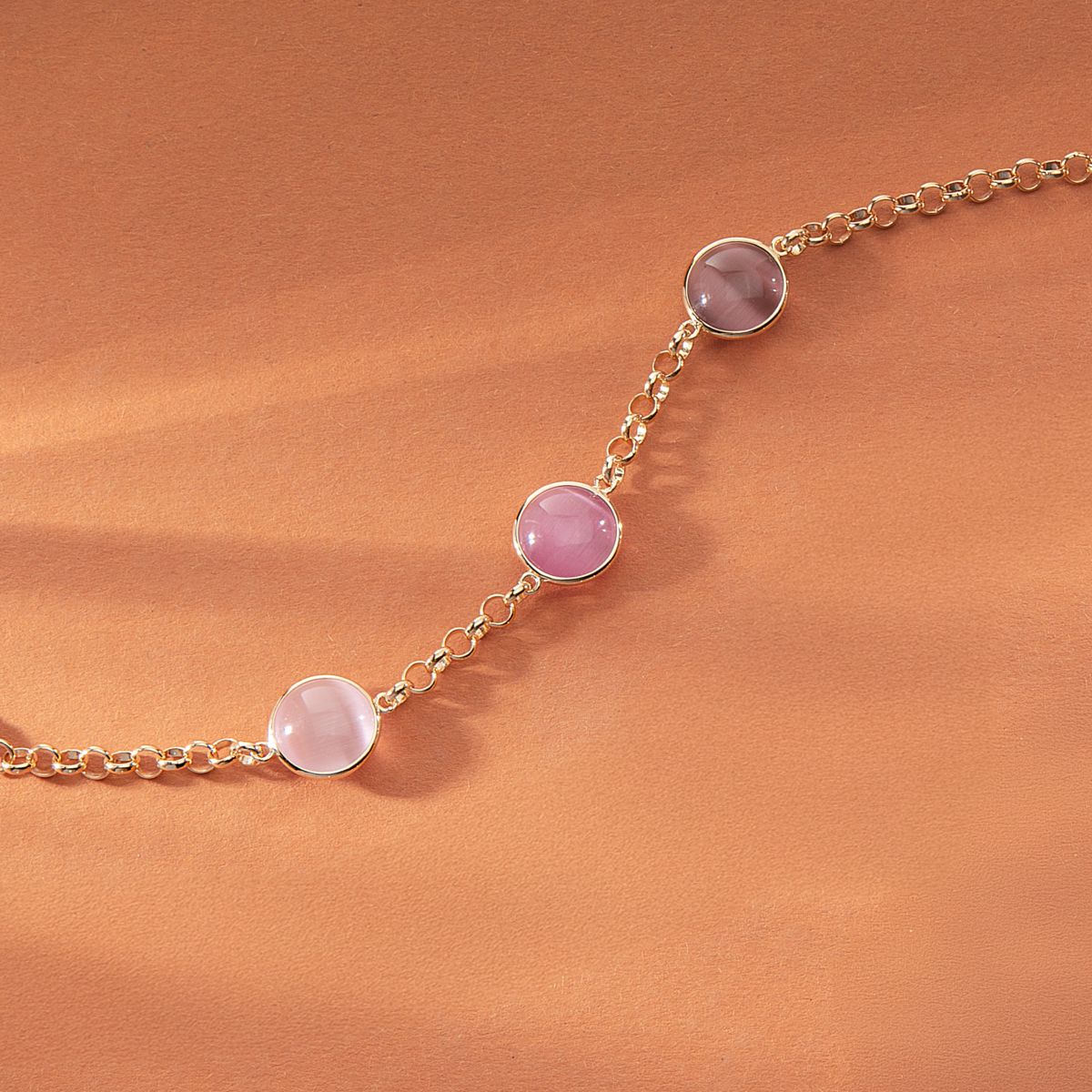 Ασημένιο Βραχιόλι Venezia - 3 Pink Cat eye stones - MORELLATO - SAZM15