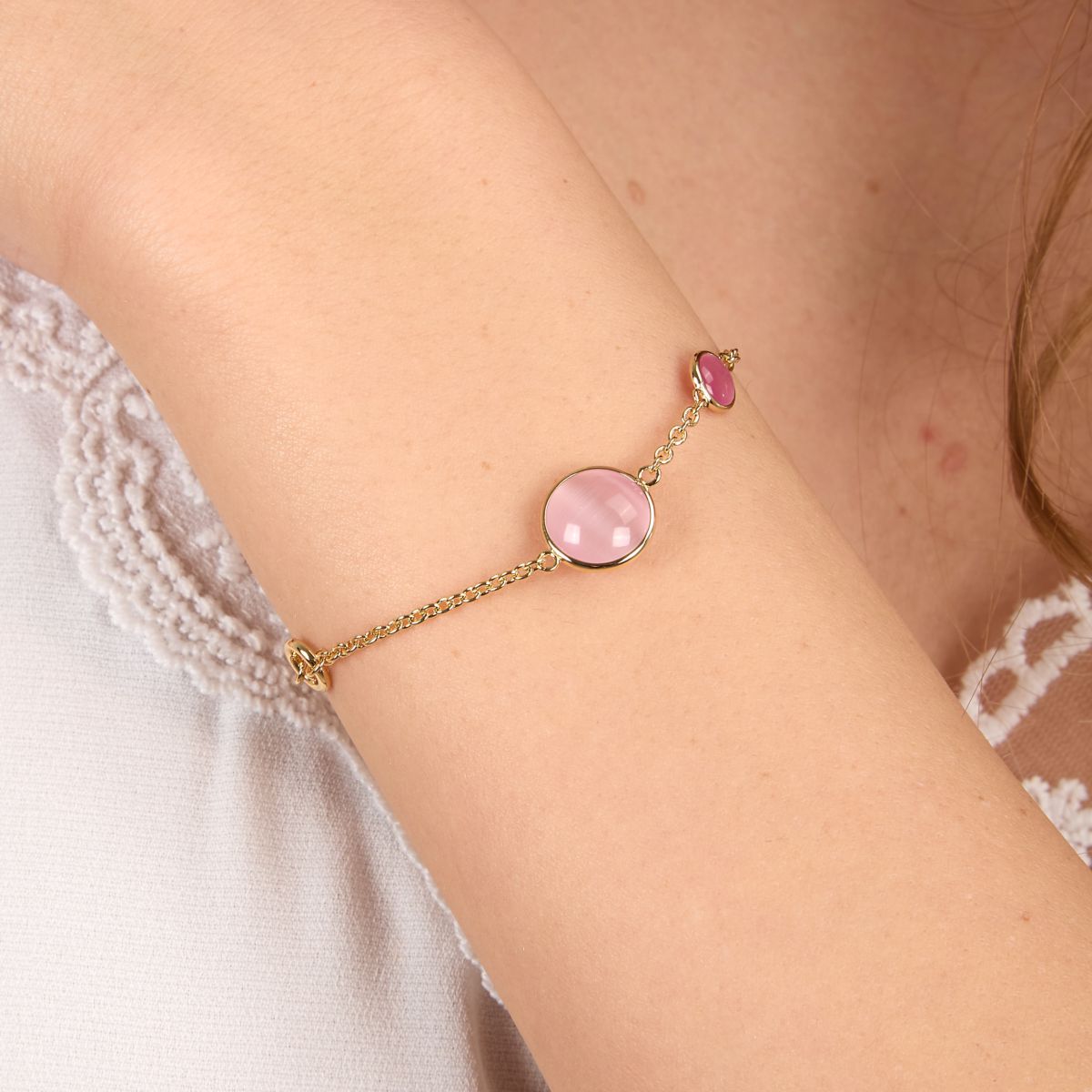 Ασημένιο Βραχιόλι Venezia - 2 Pink Cat eye stones - MORELLATO - SAZM16