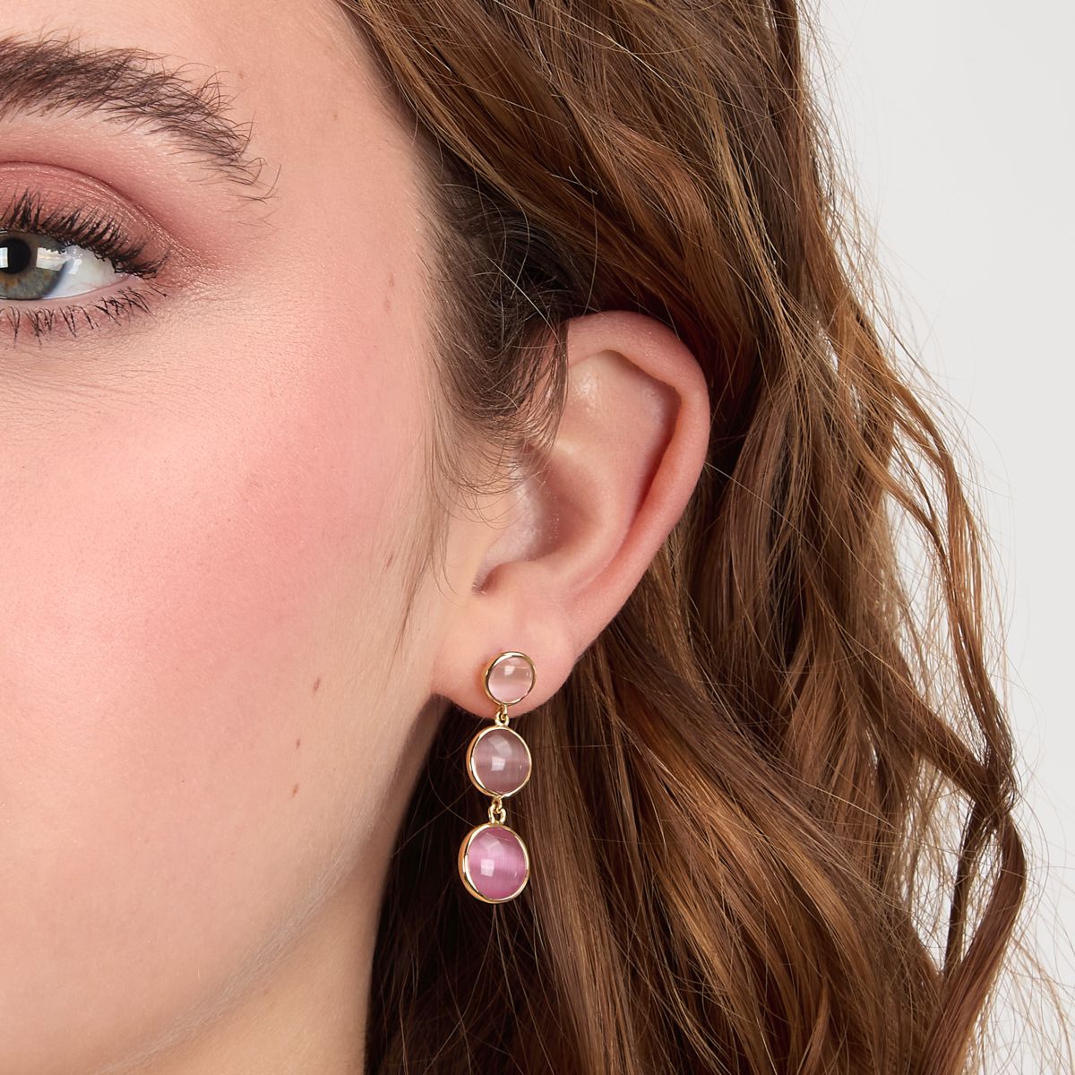Ασημένια Σκουλαρίκια Venezia - 3 Pink Cat eye stones - MORELLATO - SAZM18