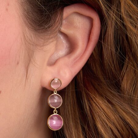 Ασημένια Σκουλαρίκια Venezia - 3 Pink Cat eye stones - MORELLATO - SAZM18