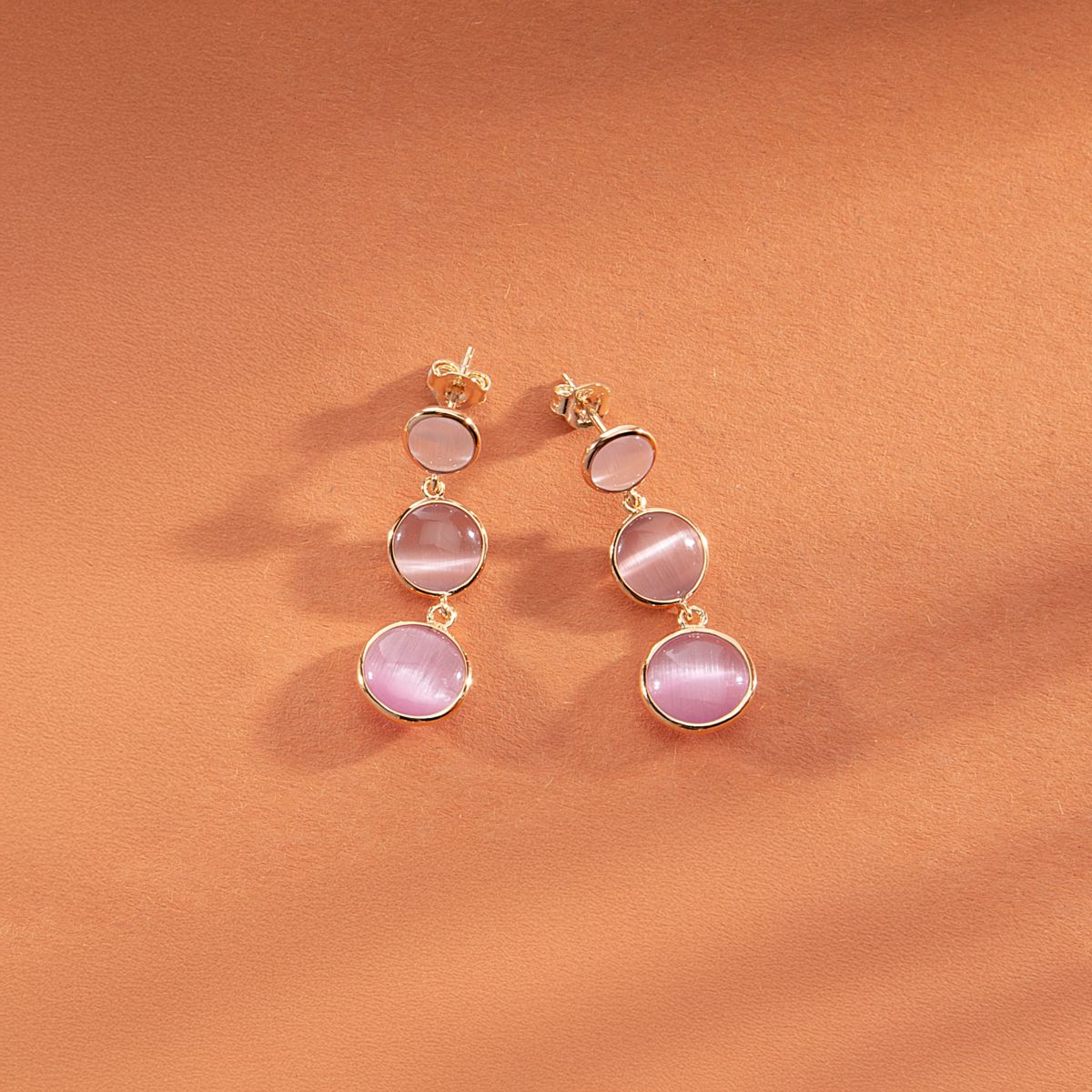 Ασημένια Σκουλαρίκια Venezia - 3 Pink Cat eye stones - MORELLATO - SAZM18
