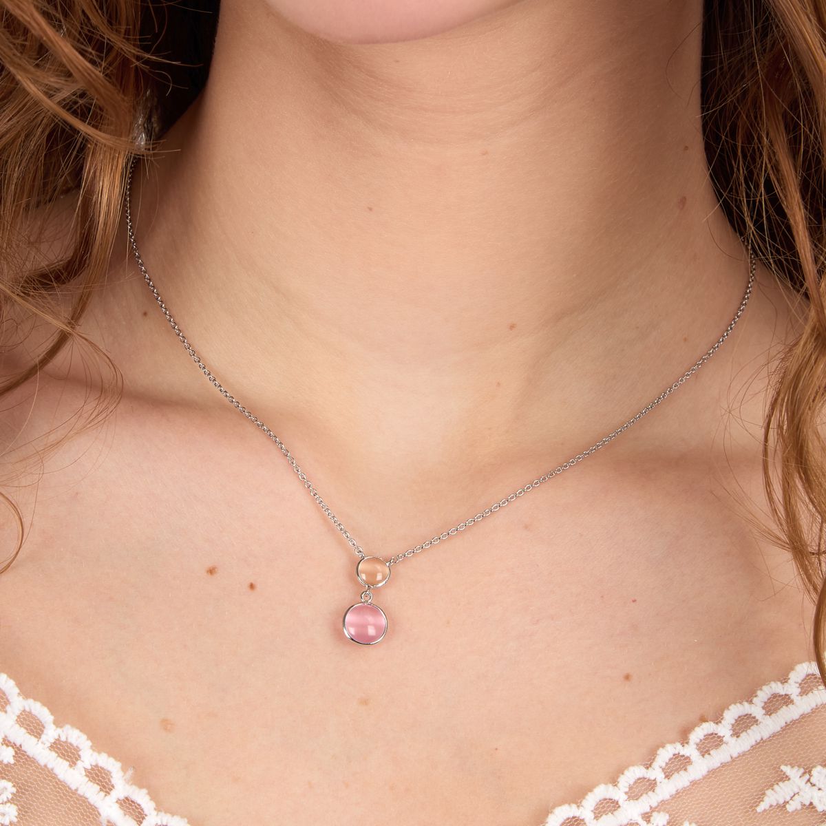 Ασημένιο Κολιέ Venezia - 2 beige Cat eye stones - MORELLATO - SAZM21