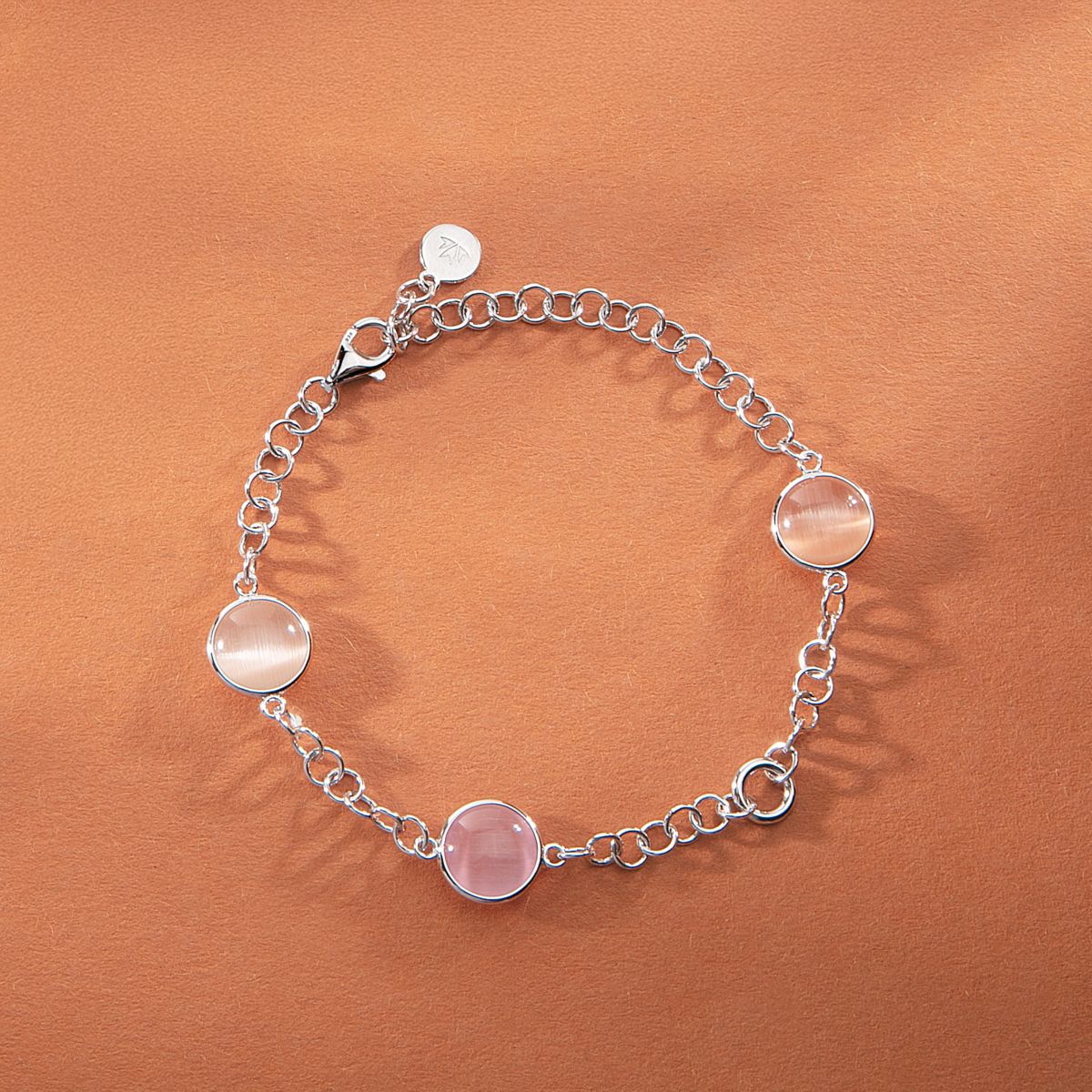 Ασημένιο Βραχιόλι Venezia - 3 Pink Cat eye stones - MORELLATO - SAZM22