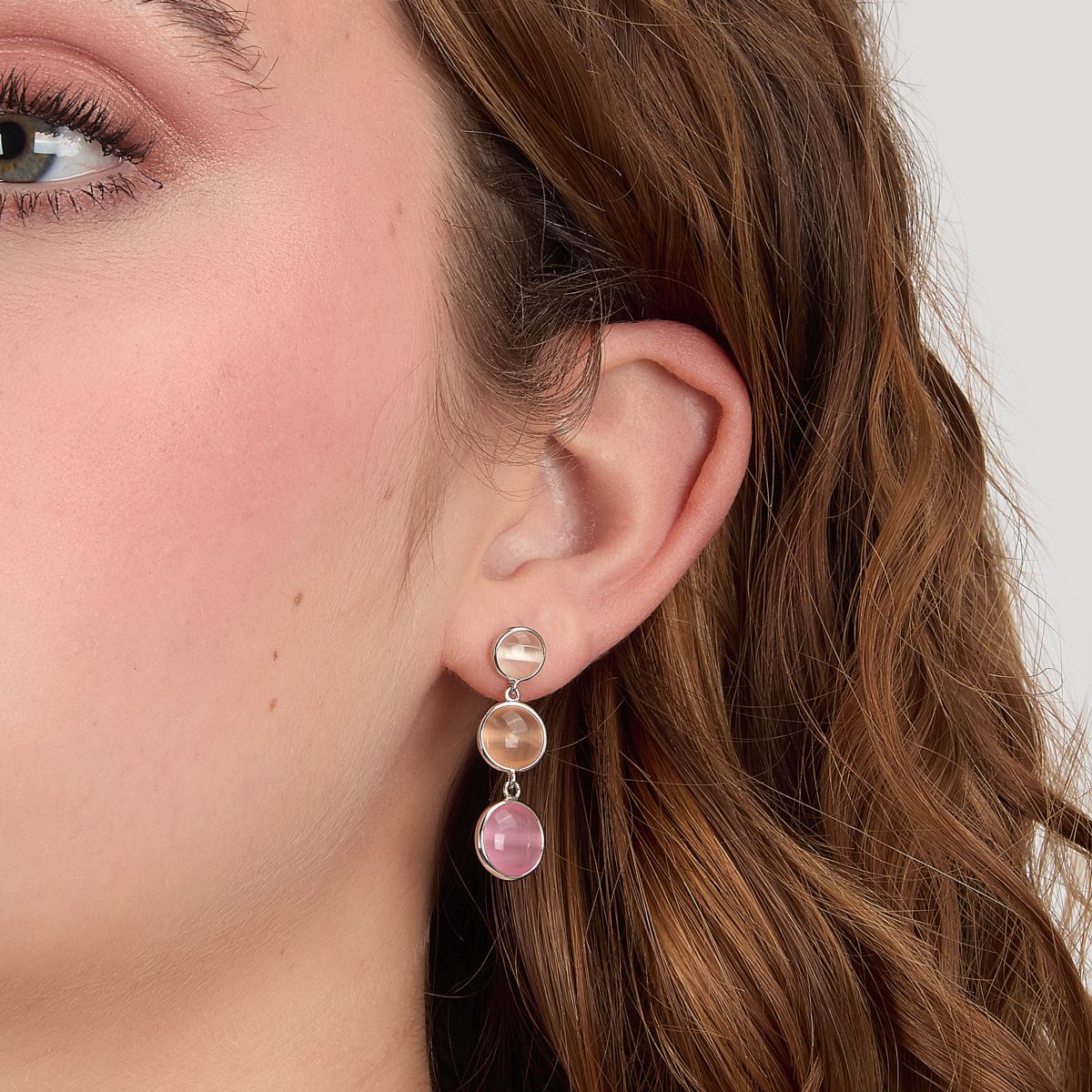 Ασημένια Σκουλαρίκια Venezia - 3 Pink Cat eye stones - MORELLATO - SAZM23