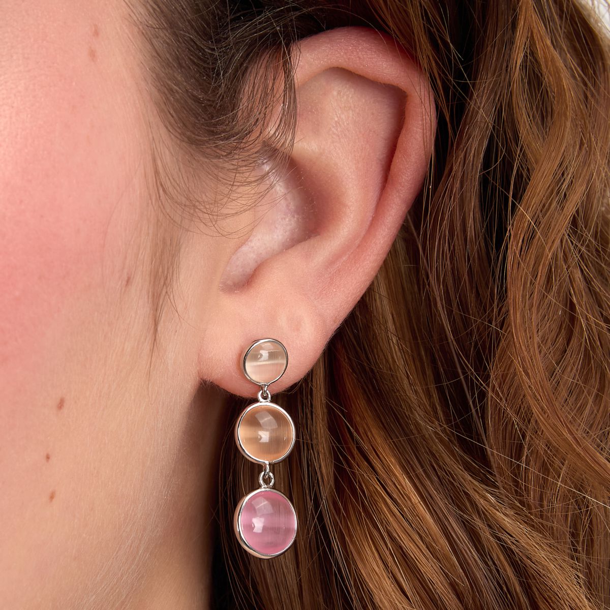 Ασημένια Σκουλαρίκια Venezia - 3 Pink Cat eye stones - MORELLATO - SAZM23
