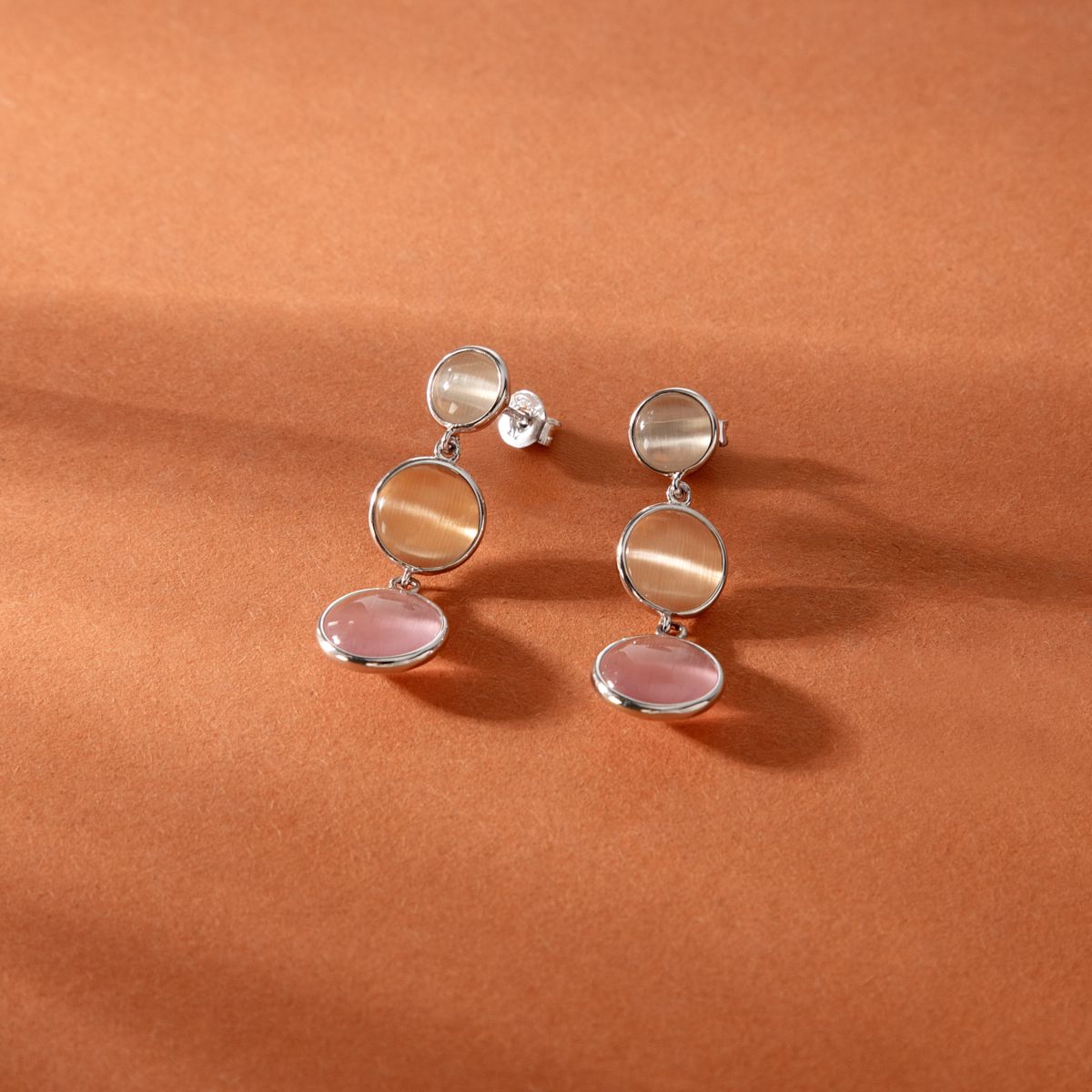 Ασημένια Σκουλαρίκια Venezia - 3 Pink Cat eye stones - MORELLATO - SAZM23