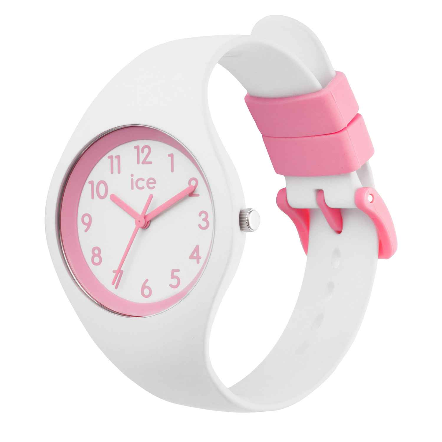 Παιδικό Ρολόι ICE-WATCH 014426 Ice Ola Kids σε λευκό και ροζ, με μεγάλους ευανάγνωστους αριθμούς και άνετο λουράκι σιλικόνης για καθημερινή χρήση.