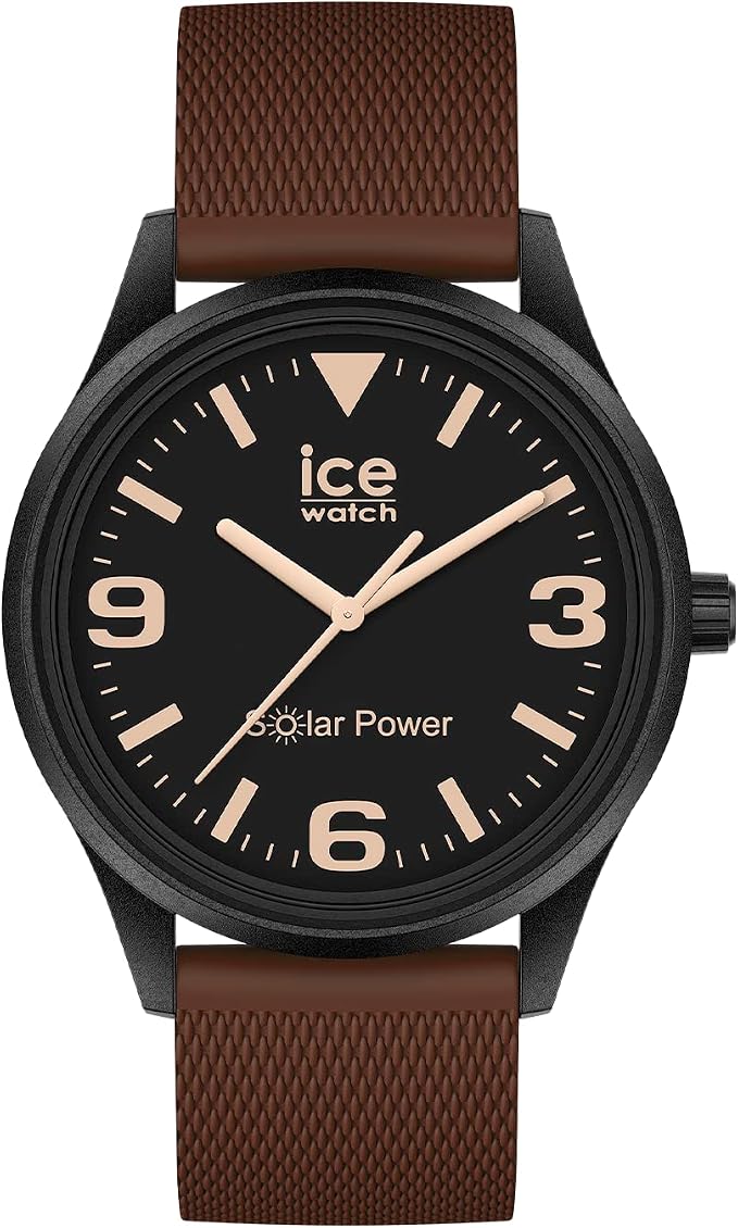 Ανδρικό ρολόι ICE-WATCH 020607 Solar Power με μαύρο καντράν και καφέ λουράκι