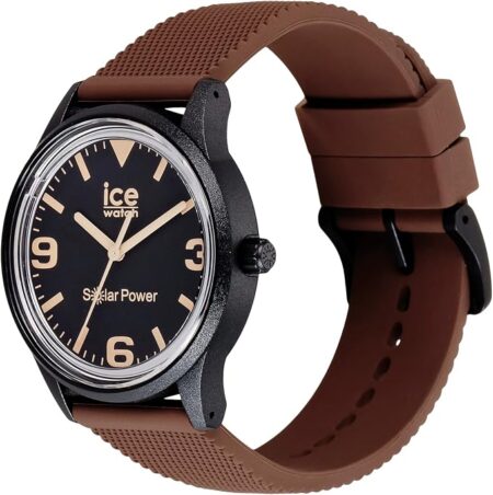 Ανδρικό ρολόι ICE-WATCH 020607 Solar Power με μαύρο καντράν και καφέ λουράκι
