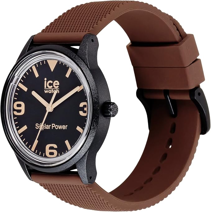 Ανδρικό ρολόι ICE-WATCH 020607 Solar Power με μαύρο καντράν και καφέ λουράκι