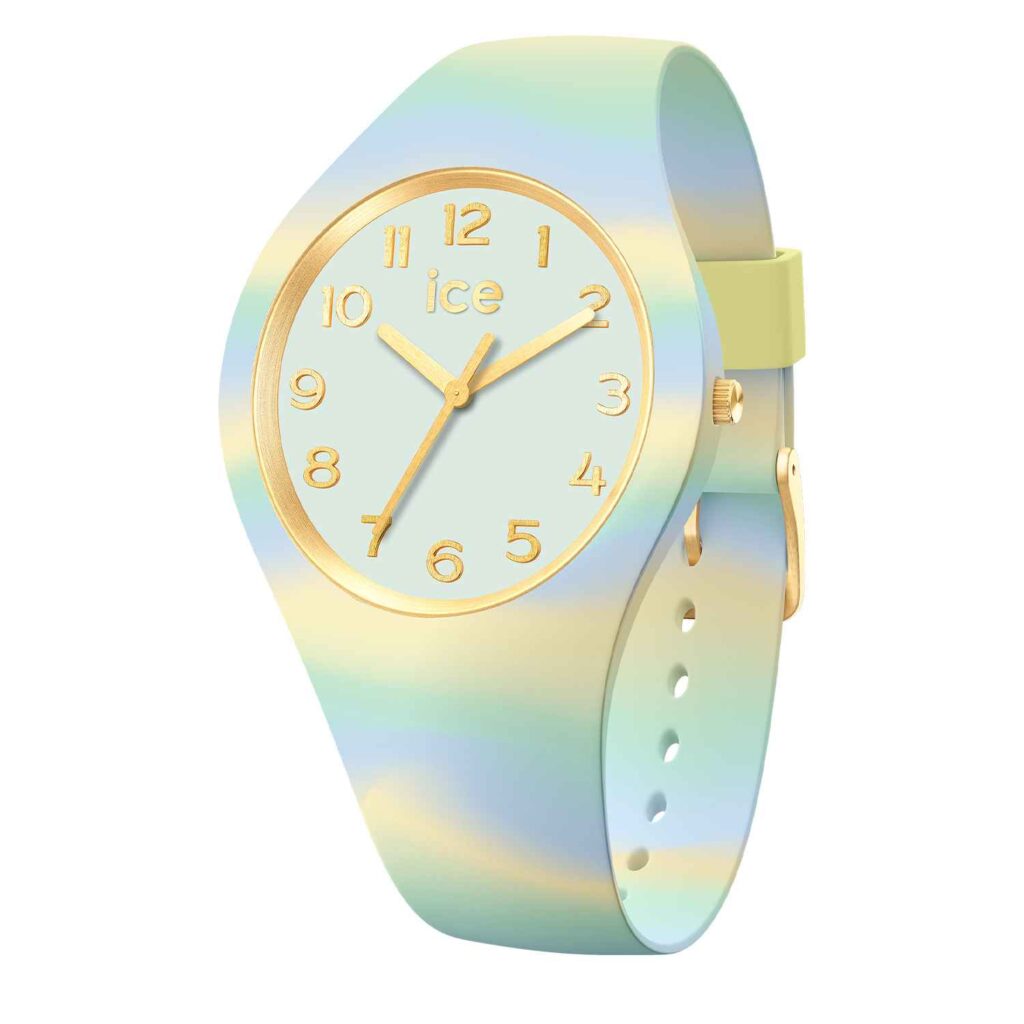 Γυναικείο Ρολόι ICE-WATCH 020949 ICE Tie and Dye Fresh Mint με παστέλ αποχρώσεις, χρυσαφί λεπτομέρειες και άνετο λουράκι σιλικόνης.