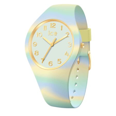 Γυναικείο Ρολόι ICE-WATCH 020949 ICE Tie and Dye Fresh Mint με παστέλ αποχρώσεις, χρυσαφί λεπτομέρειες και άνετο λουράκι σιλικόνης.