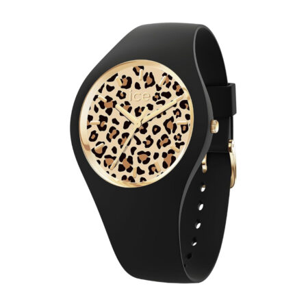 Γυναικείο ρολόι ICE-WATCH 021728 μαύρο με leopard print καντράν και χρυσαφί λεπτομέρειες