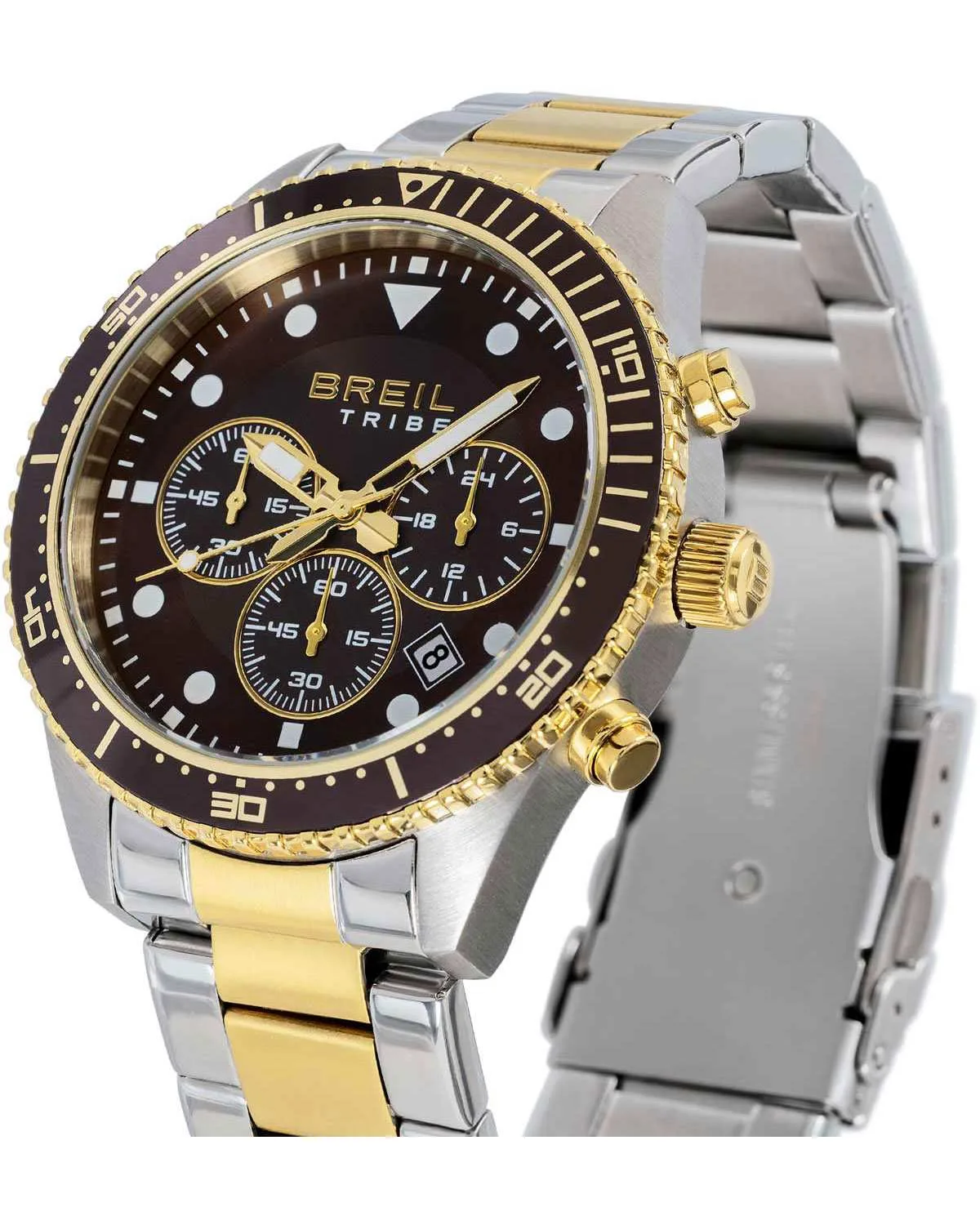 Ανδρικό ρολόι BREIL EW0794 Chronograph με καφέ καντράν και δίχρωμο μπρασελέ zoom